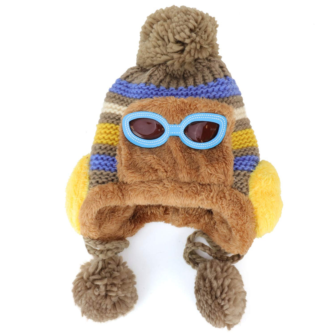 Trendy Apparel Shop Kid's Goggle Soft Fur Trimming Pom Knit Beanie Hat
