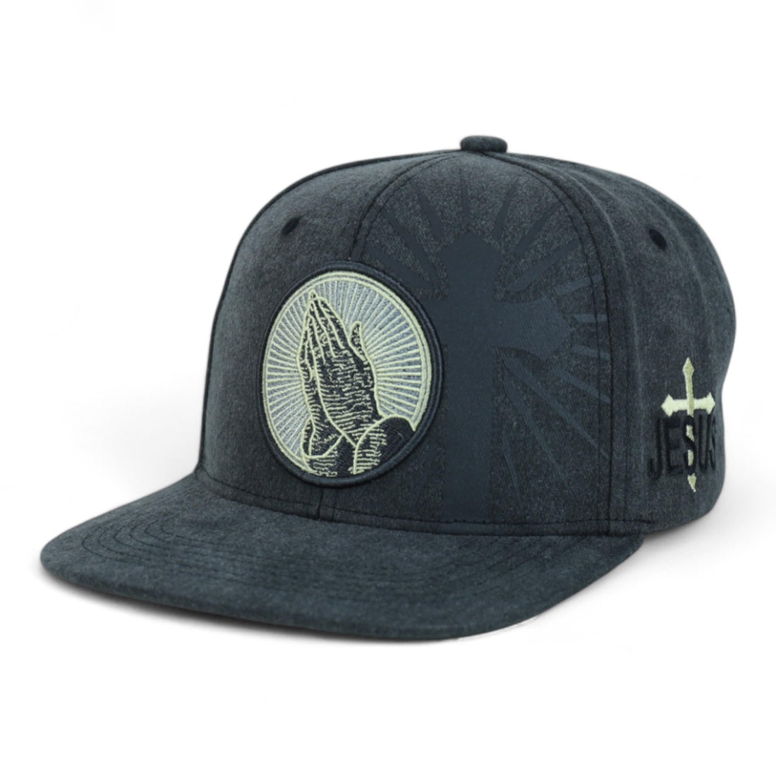 Trendy Apparel Shop Praying Hand Jesus Christian Washed Cotton Flat Bill Snapback Cap