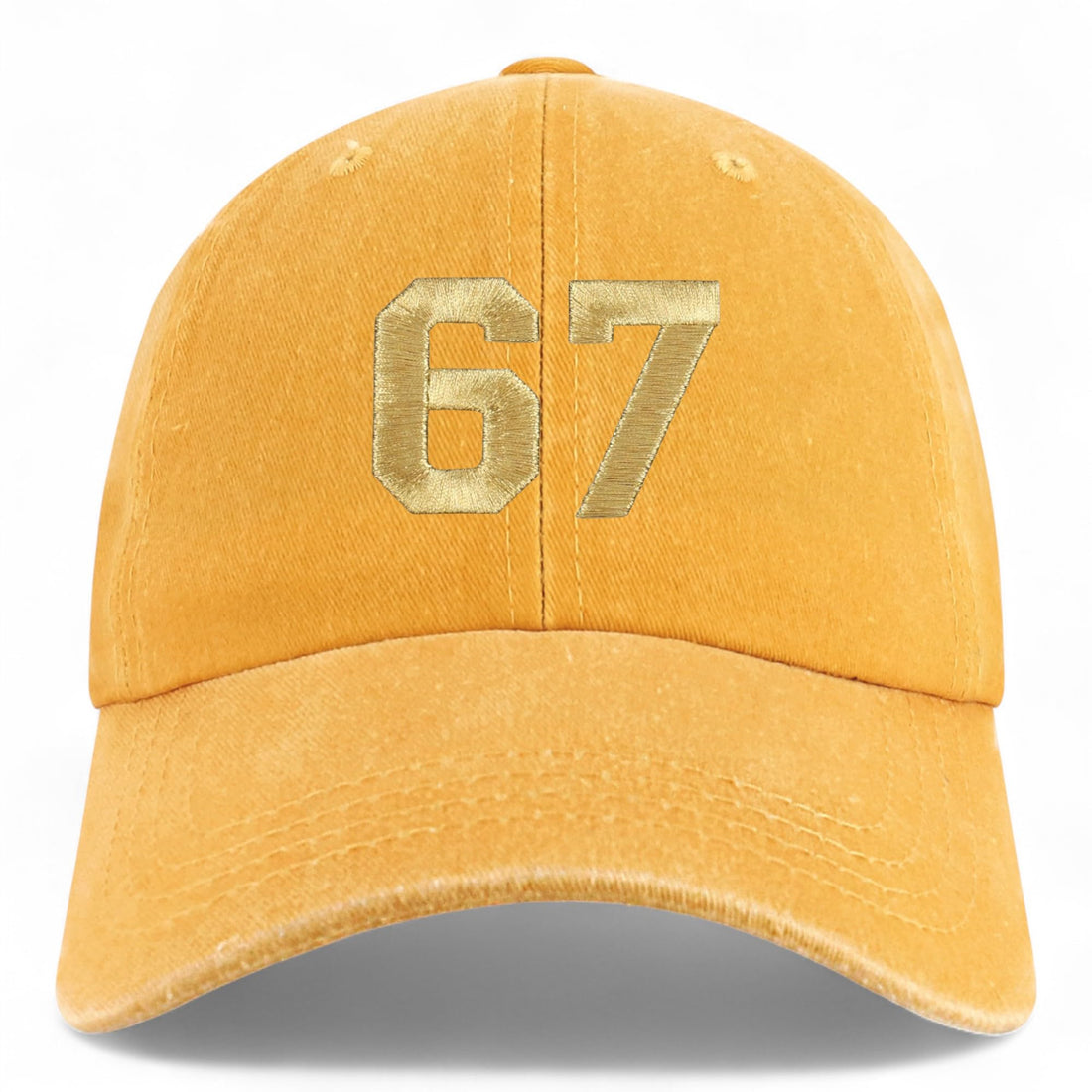 Trendy Apparel Shop Number 67 Gold Thread Embroidered Pigment Dyed Cotton Baseball Cap