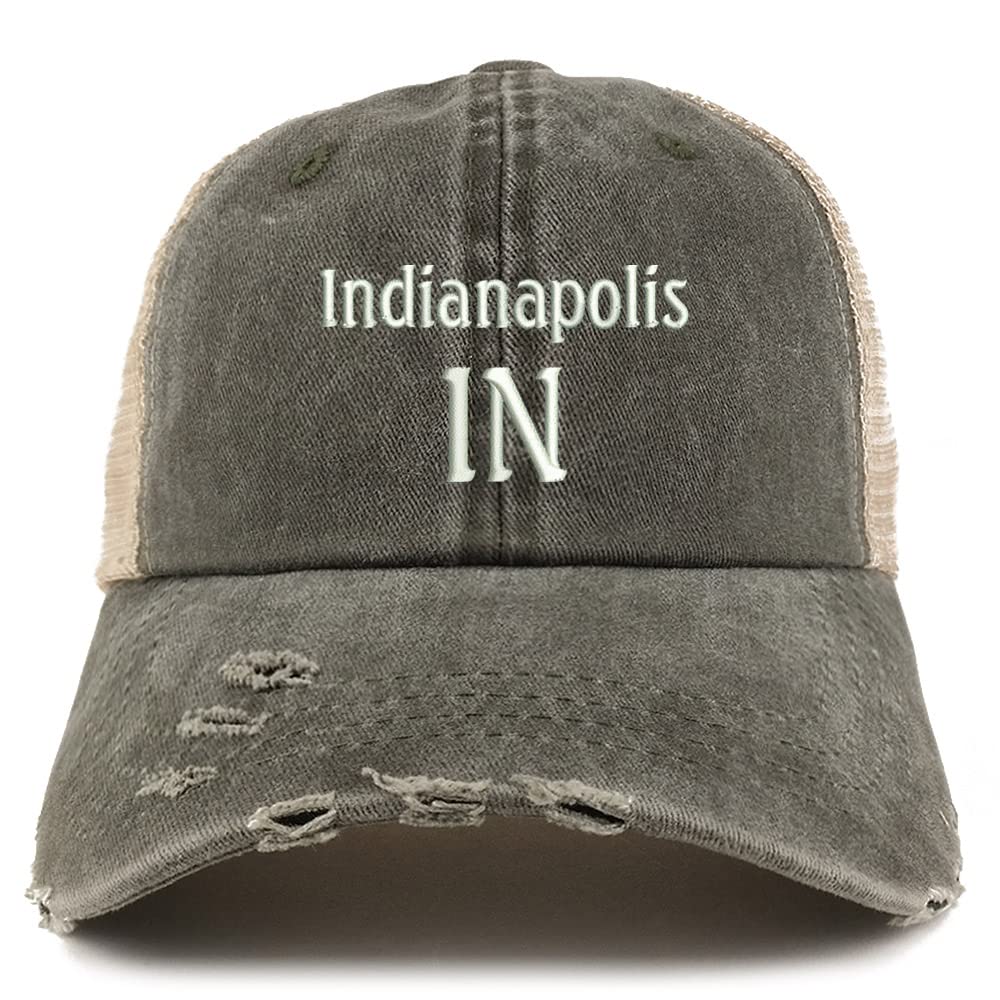 Trendy Apparel Shop Indianapolis in Embroidered Frayed Bill Trucker Mesh Back Cap