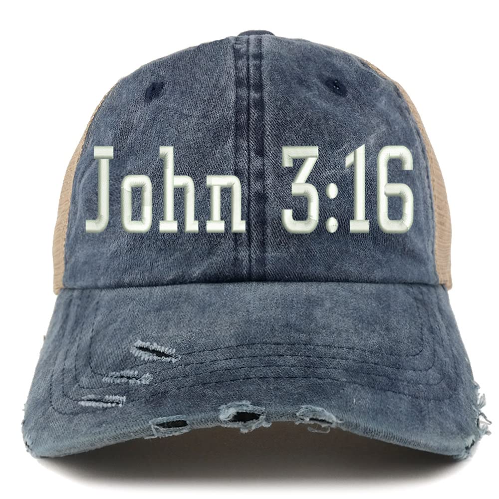 Trendy Apparel Shop John 3:16 Frayed Bill Trucker Mesh Back Cap