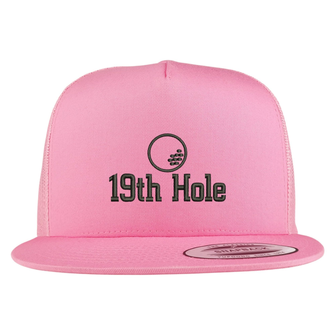 Trendy Apparel Shop 19th Hole Embroidered 5 Panel Flatbill Trucker Mesh Cap