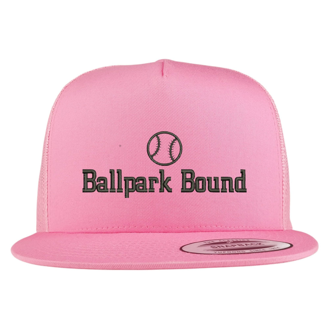Trendy Apparel Shop Ballpark Bound Embroidered 5 Panel Flatbill Trucker Mesh Cap