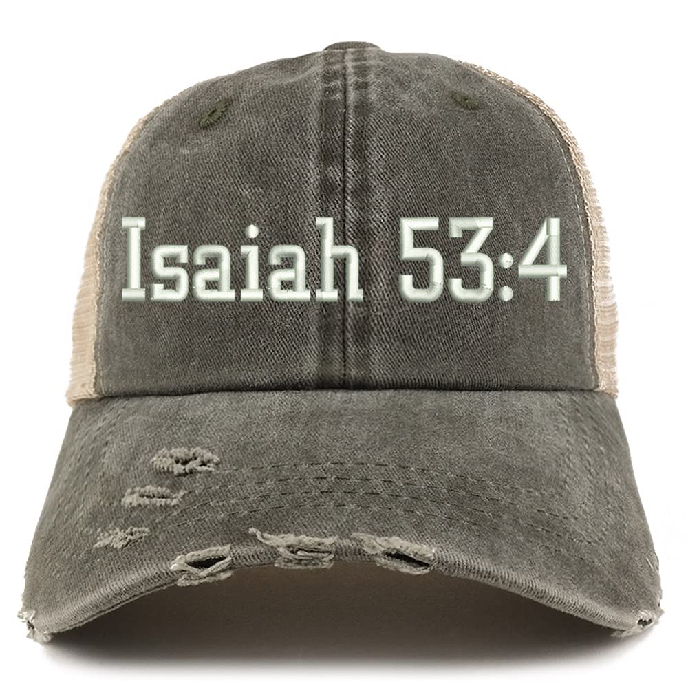 Trendy Apparel Shop Isaiah 53:4 Frayed Bill Trucker Mesh Back Cap