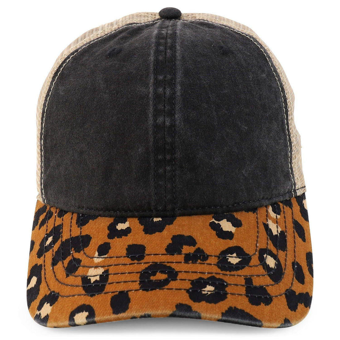 Trendy Apparel Shop Women's Animal Print Mesh Back Ponytail Baseball Cap