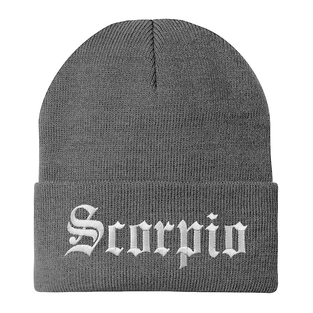 Trendy Apparel Shop Scorpio Old English Embroidered Long Cuff Beanie