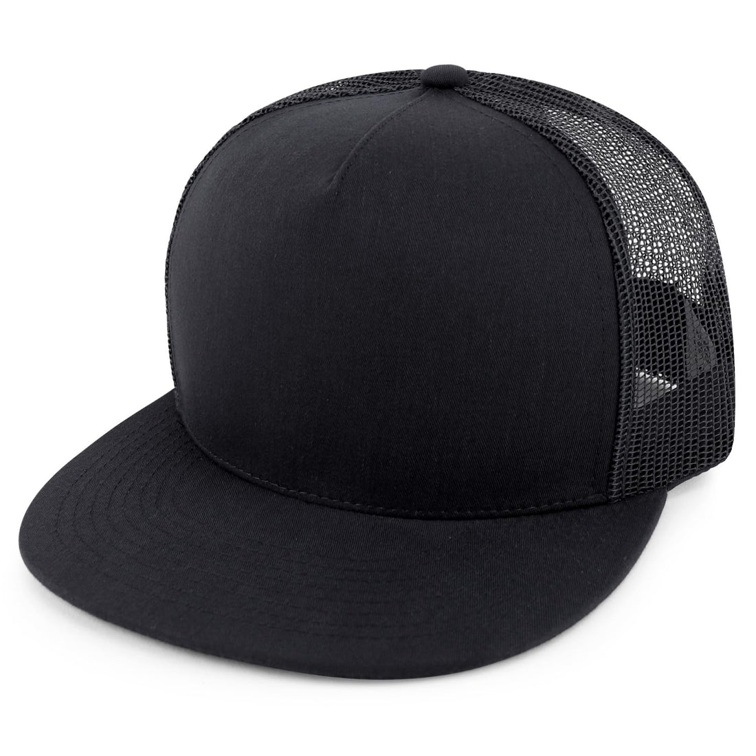 Trendy Apparel Shop Structured High Crown 5 Panel Round Flat Bill Trucker Cap