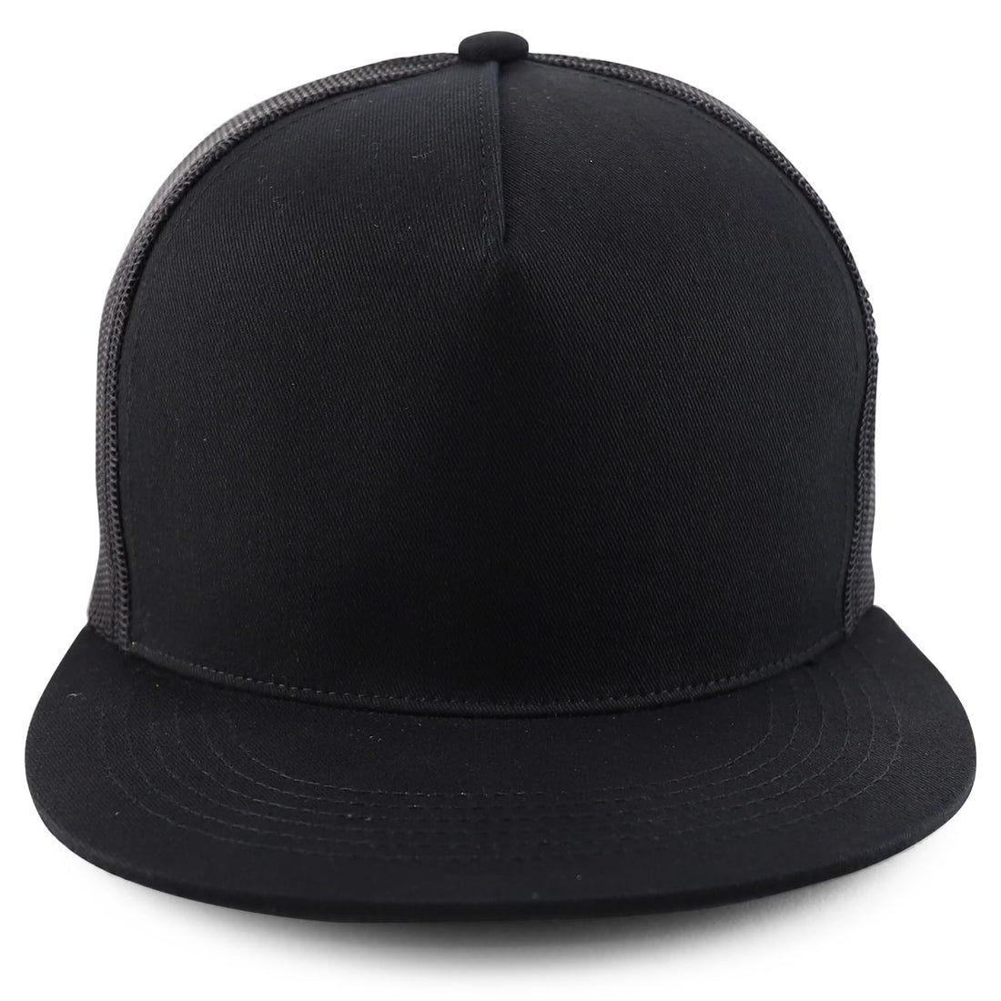Trendy Apparel Shop Plain Structured 5 Panel Mesh Back Flat Bill Snapback Cap