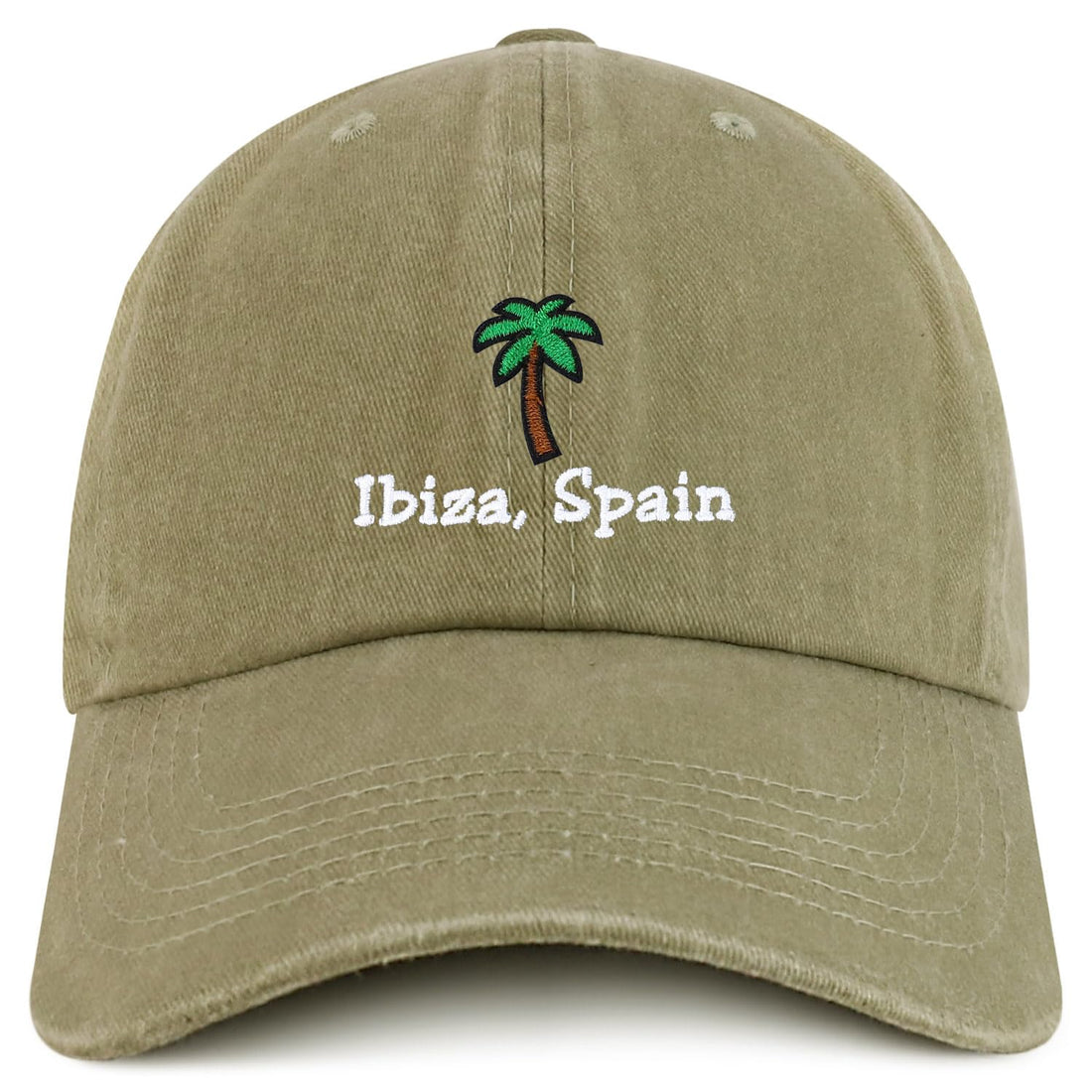 Trendy Apparel Shop Ibiza Spain with Palm Tree Embroidered Pigment Dyed Cotton Baseball Cap