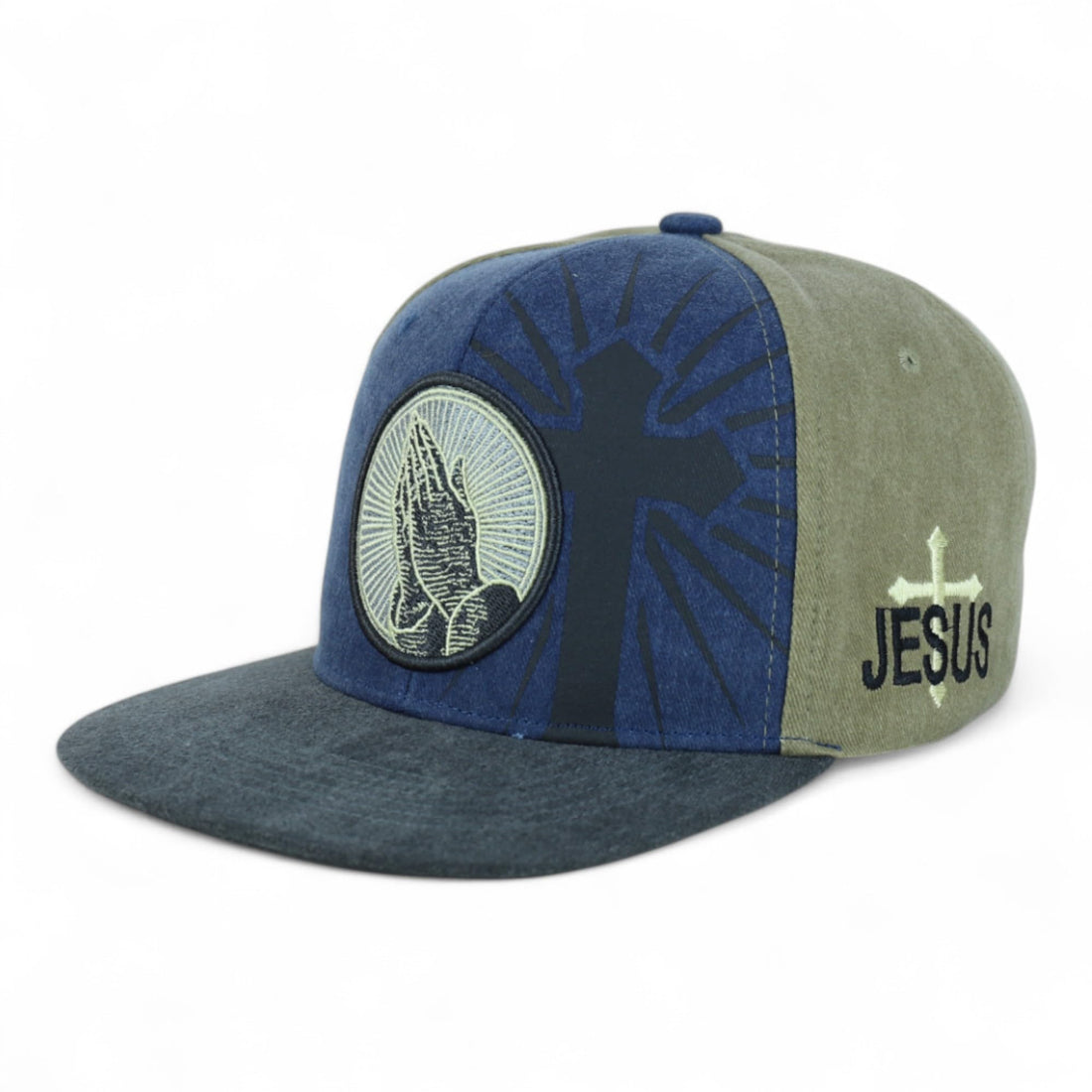 Trendy Apparel Shop Praying Hand Jesus Christian Washed Cotton Flat Bill Snapback Cap