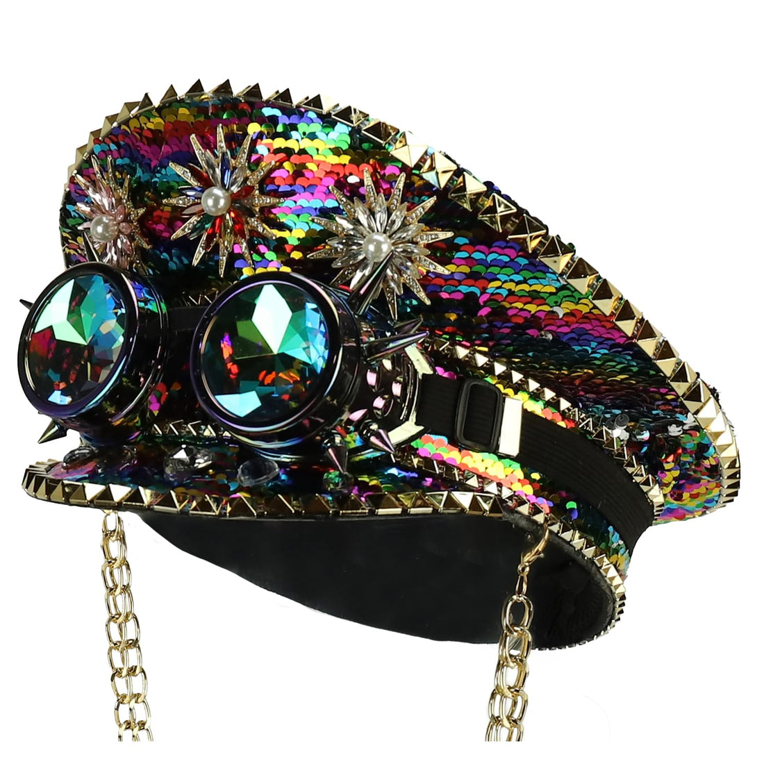 Trendy Apparel Shop Festival Party Sparkly Sequin Rhinestone Captain Hat