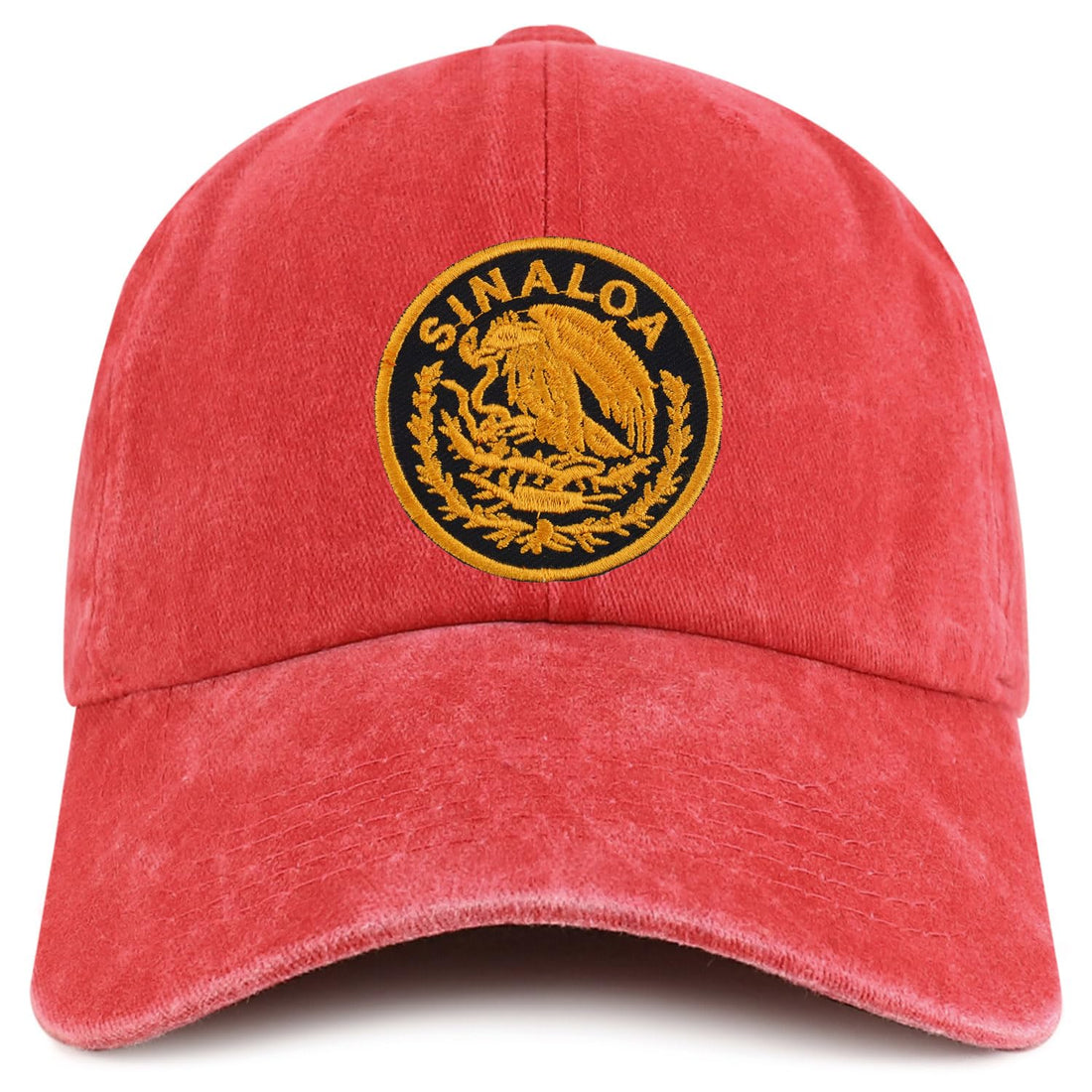 Trendy Apparel Shop Sinaloa Mexico Gold Embroidered Patch Pigment Dyed Washed Baseball Cap