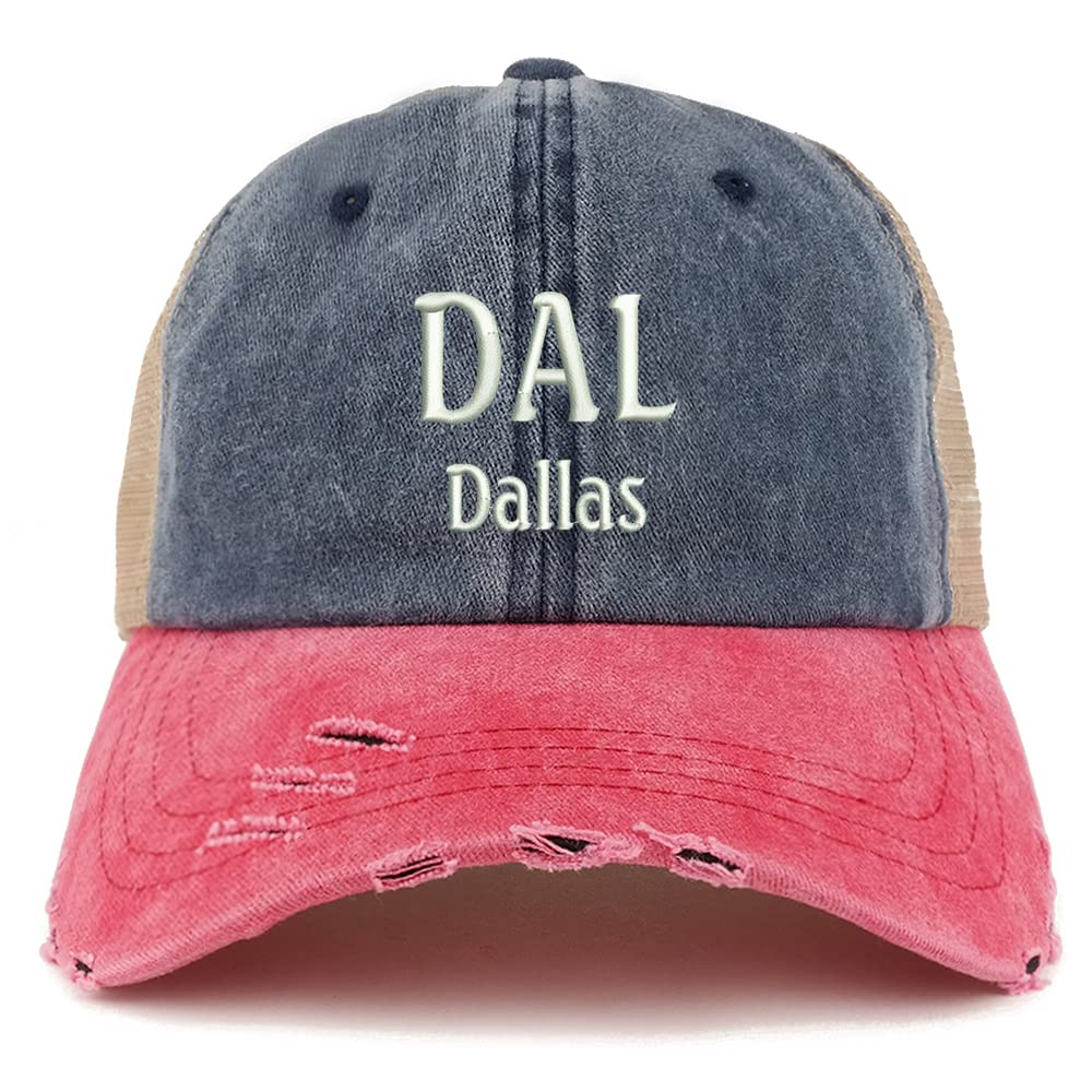 Trendy Apparel Shop DAL Dallas Embroidered Frayed Bill Trucker Mesh Back Cap