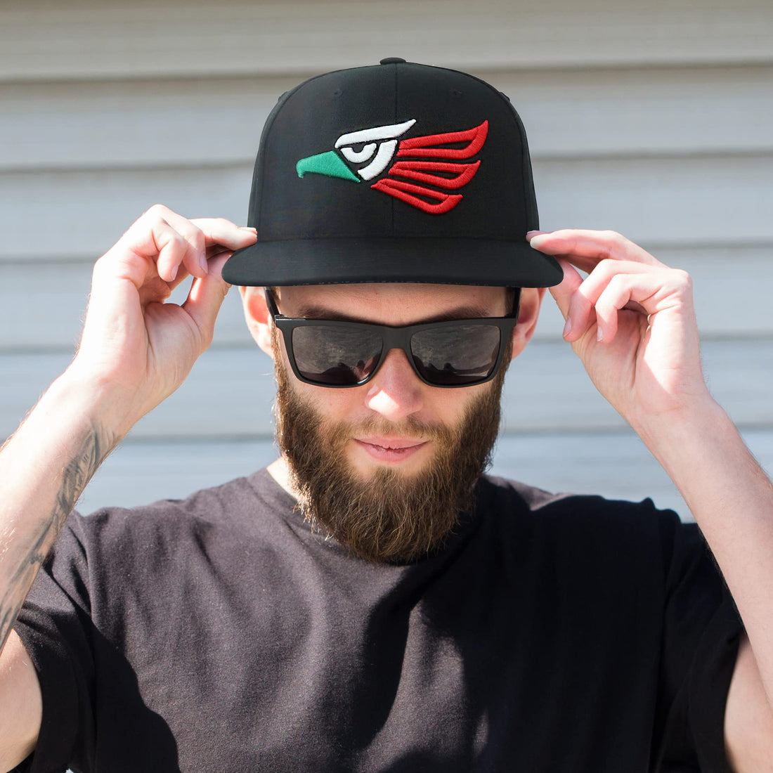 Trendy Apparel Shop Hecho En Mexico Eagle 3D Embroidered Snapback Cap - Black Red