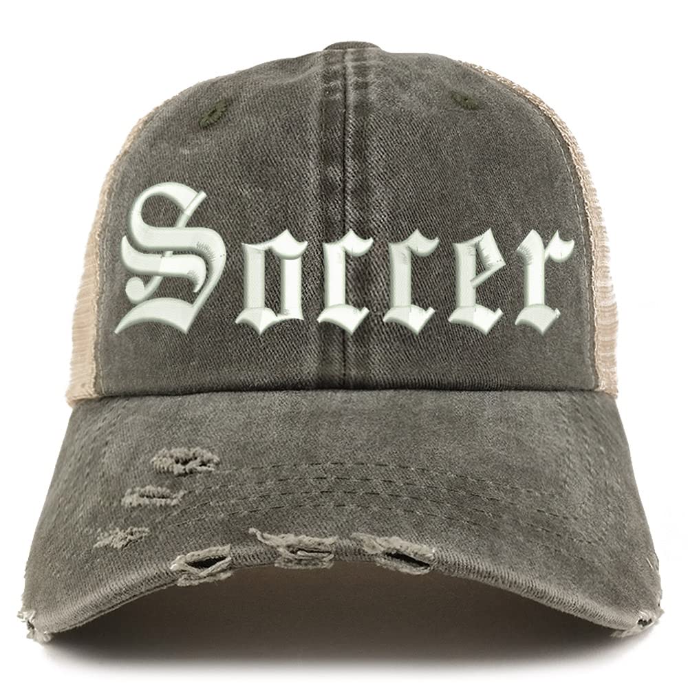 Trendy Apparel Shop Old English Soccer Frayed Bill Trucker Mesh Back Cap
