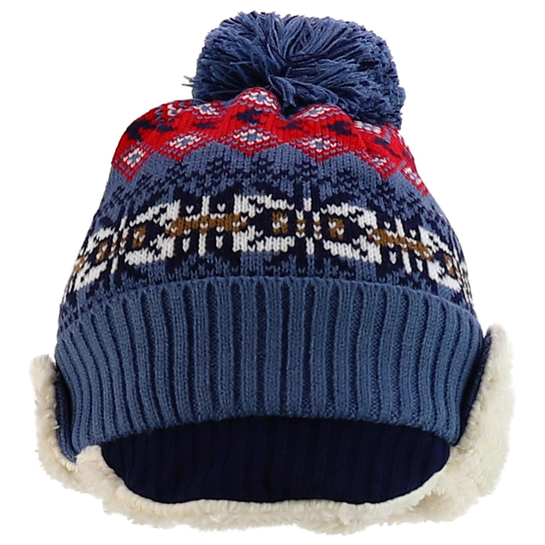 Trendy Apparel Shop Youth Size Kid's Warm Acrylic Brim Knit Winter Print Trapper Hat with Pom Pom