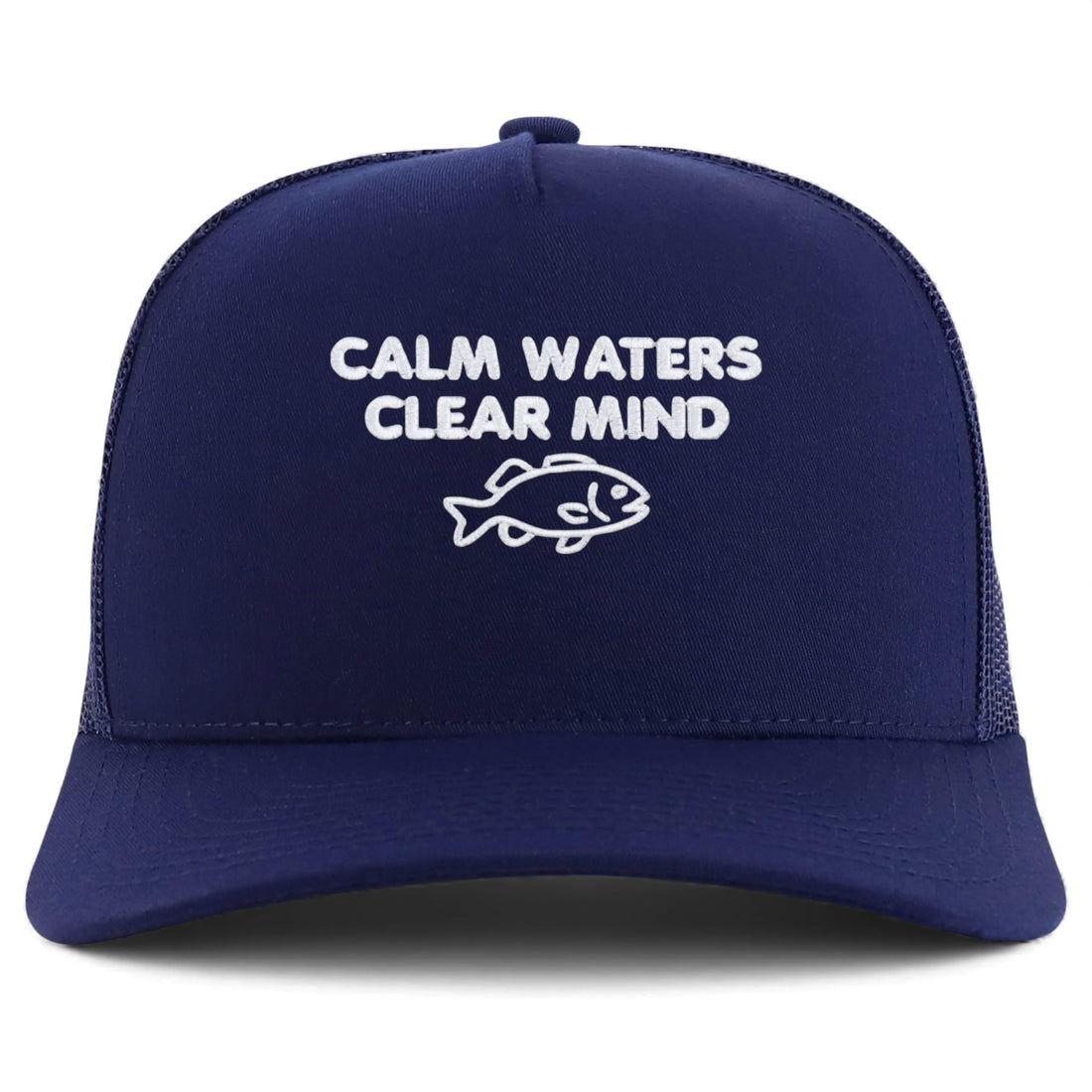 Trendy Apparel Shop Calm Waters Clear Mind Embroidered 5 Panel Snapback Trucker Cap