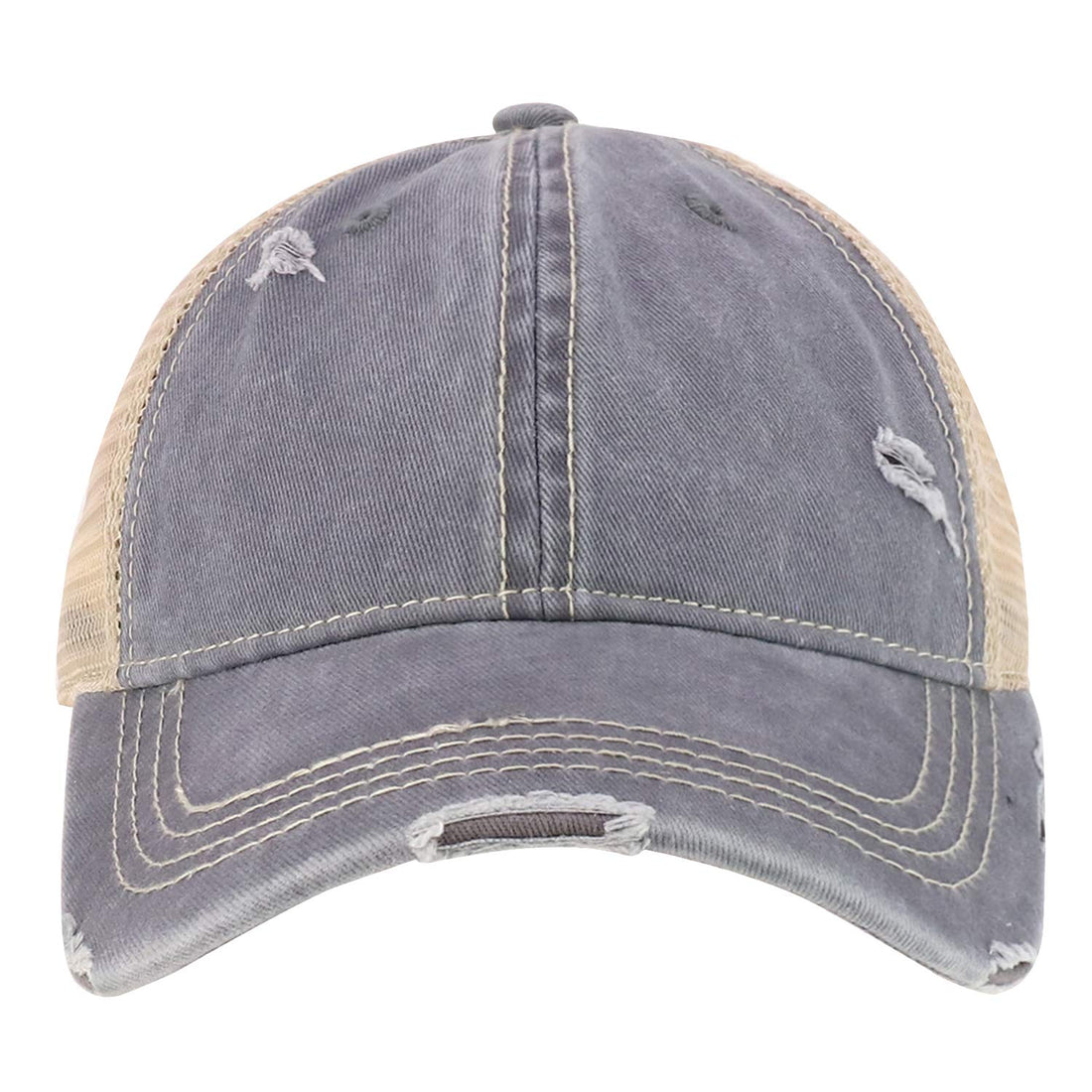Trendy Apparel Shop Frayed Vintage Unstructured Trucker Mesh Ponytail Cap
