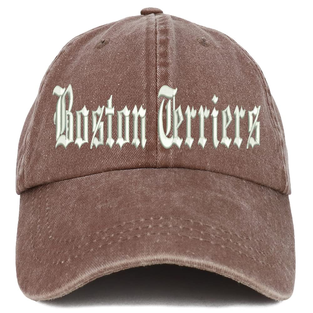 Trendy Apparel Shop Old English Boston Terriers Washed Pigment Dyed Baseball Cap