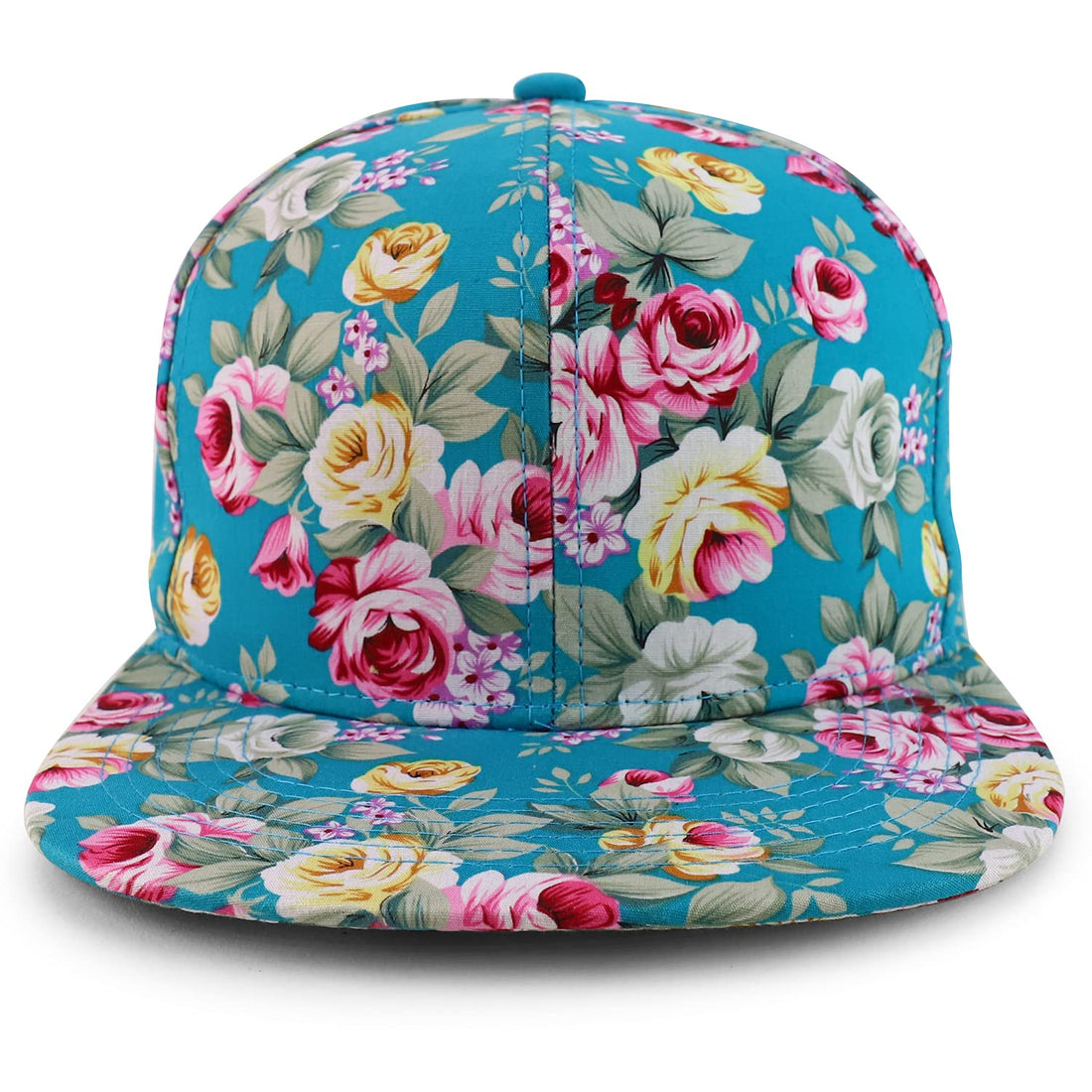 Trendy Apparel Shop Floral Print Structured Mid Profile Flatbill Snapback Cap