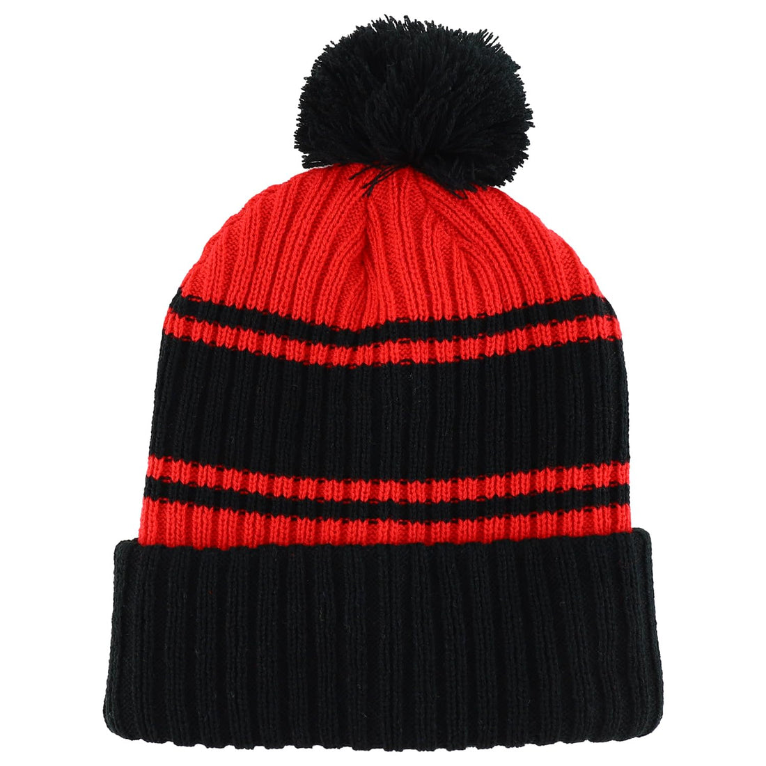 Trendy Apparel Shop Stripe Pattern Ribbed Knit Cuff Long Beanie with Pom Pom