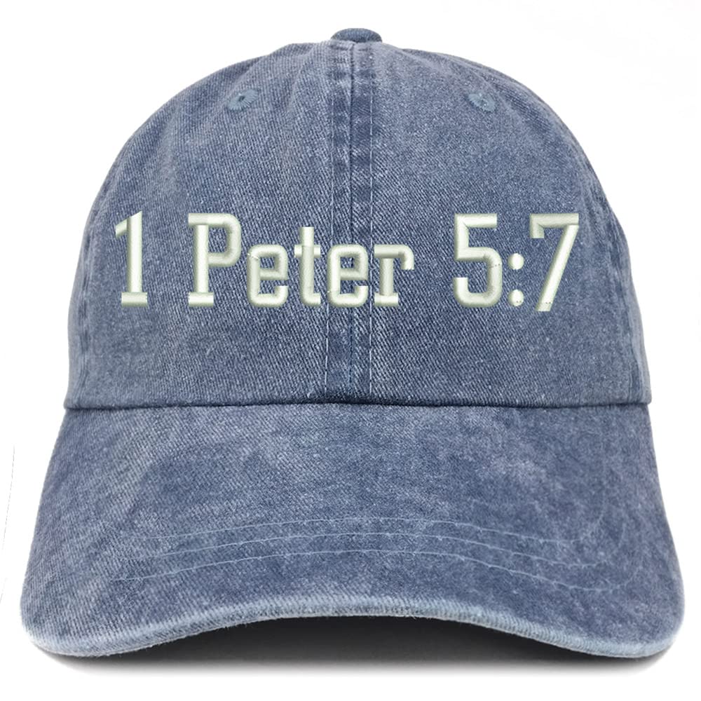 Trendy Apparel Shop 1 Peter 5:7 Washed Pigment Dyed Baseball Cap