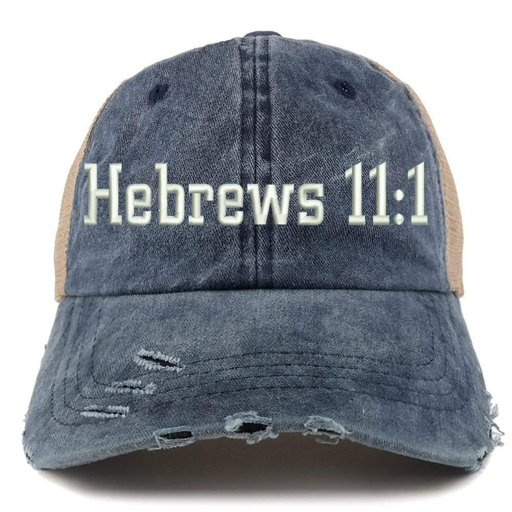 Trendy Apparel Shop Hebrews 11:1 Frayed Bill Trucker Mesh Back Cap