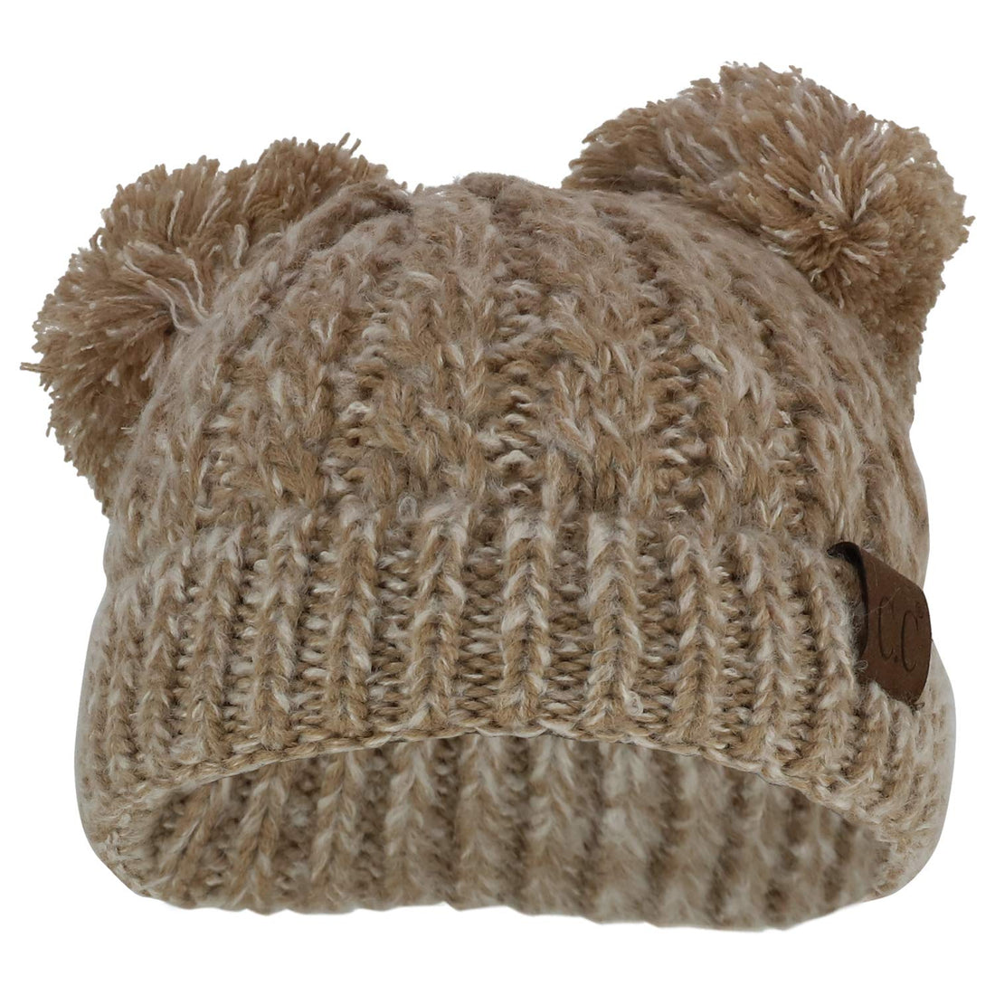 Trendy Apparel Shop Pom Pom Ears Winter Cable Knit Cuff Long Beanie