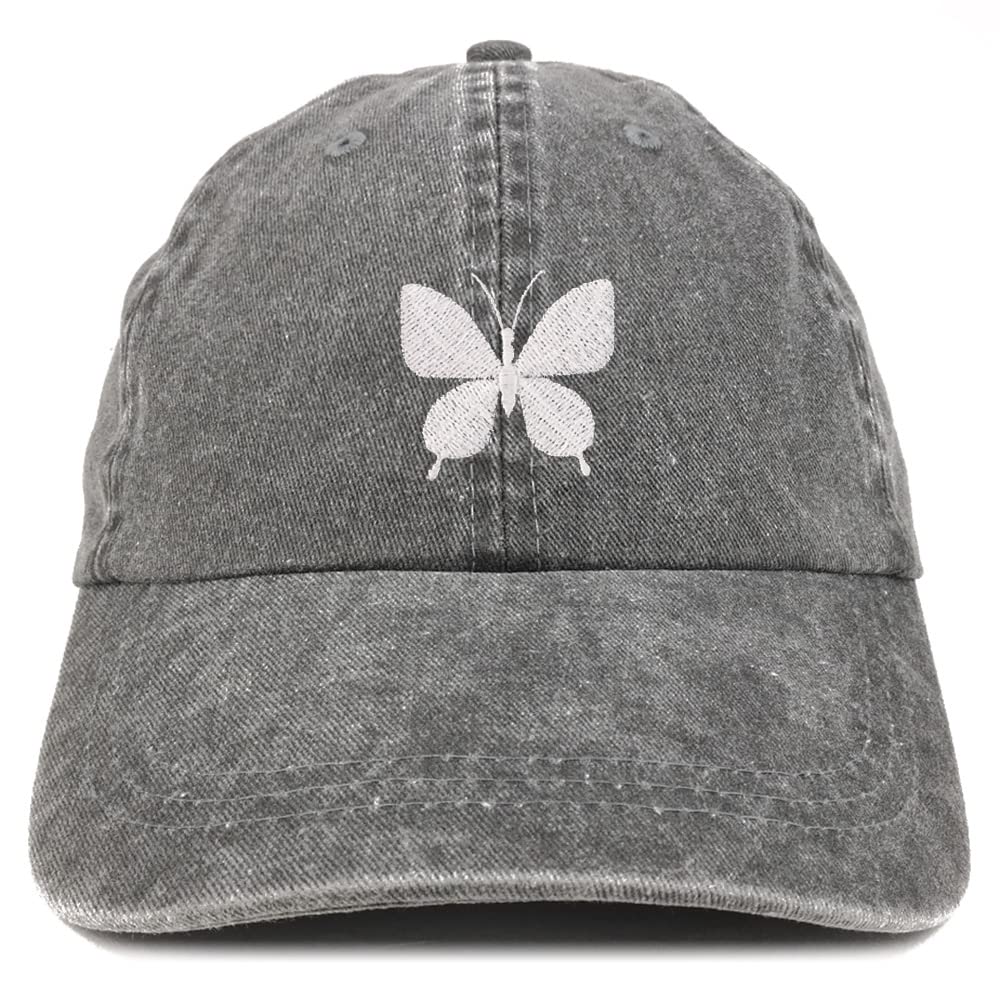 Trendy Apparel Shop Butterfly Embroidered Pigment Dyed Washed Baseball Cap