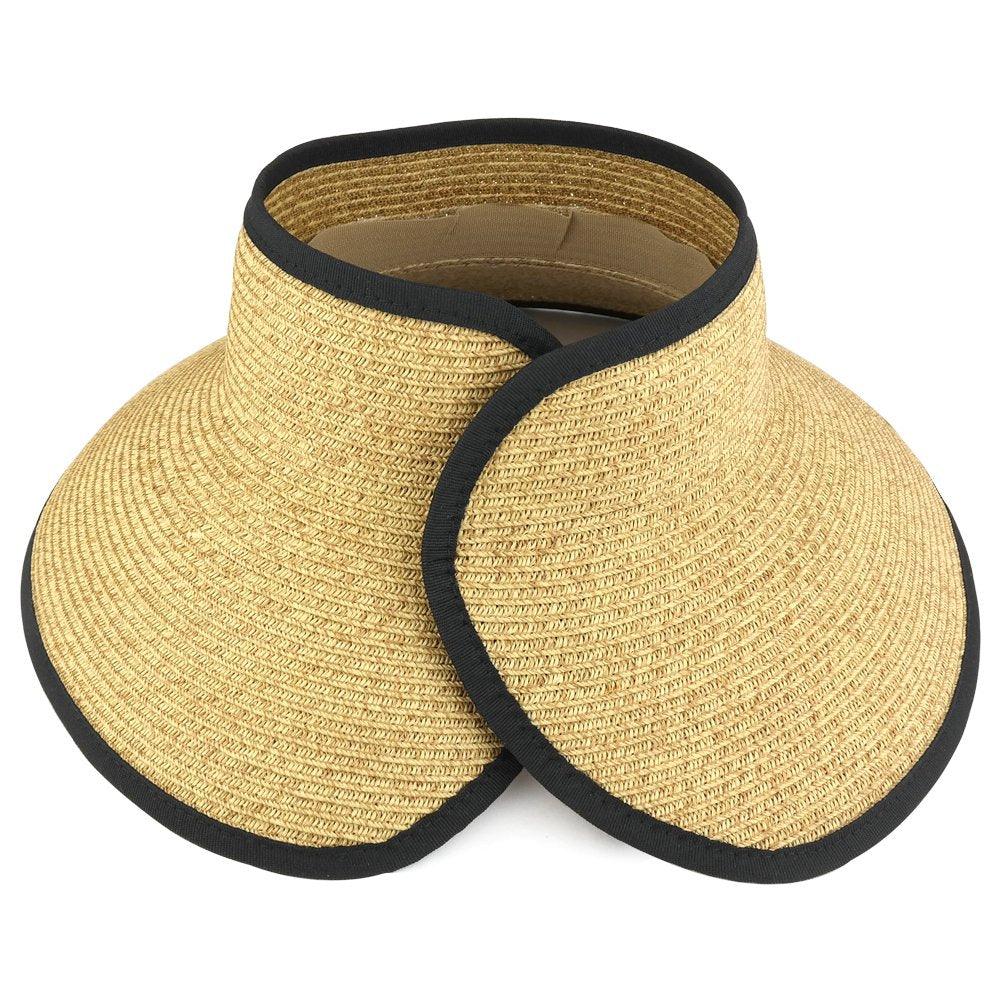Trendy Apparel Shop Womens UPF 50+ Paper Braid Large Rolled Visor UV Protection Hat