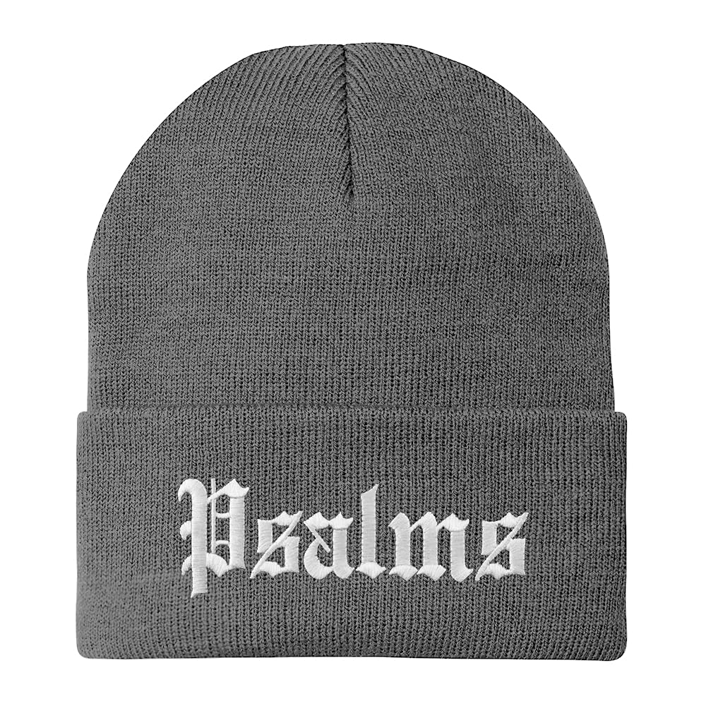 Trendy Apparel Shop Psalms Old English Embroidered Long Cuff Beanie