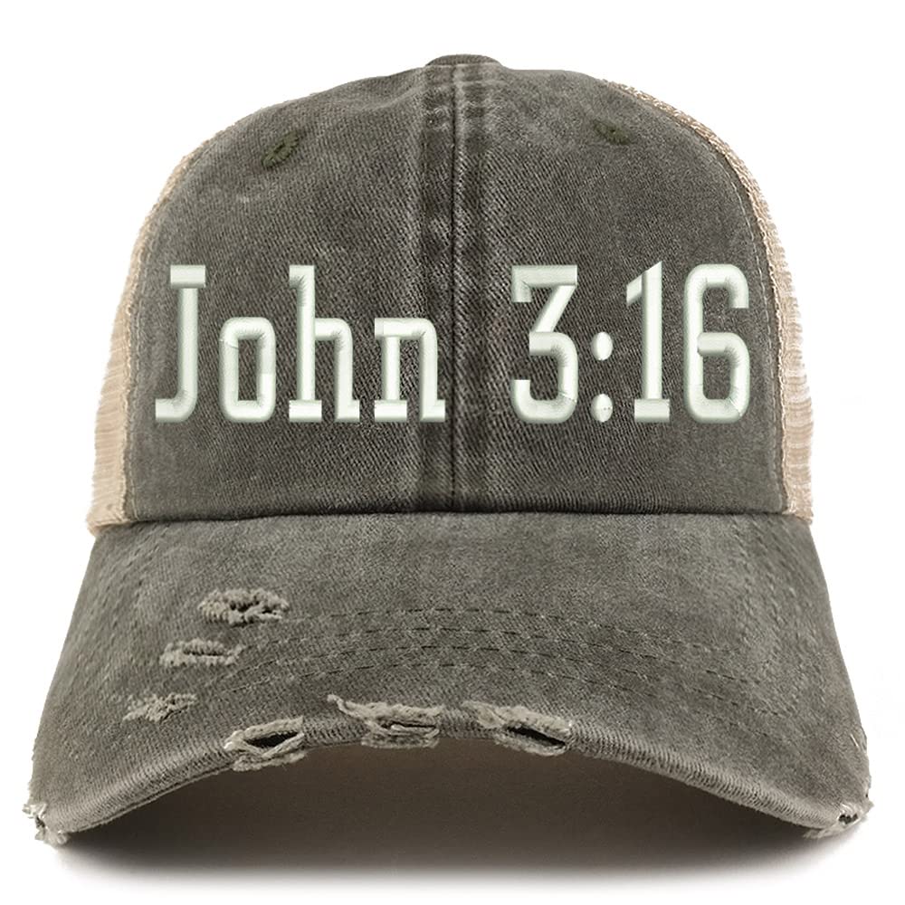 Trendy Apparel Shop John 3:16 Frayed Bill Trucker Mesh Back Cap
