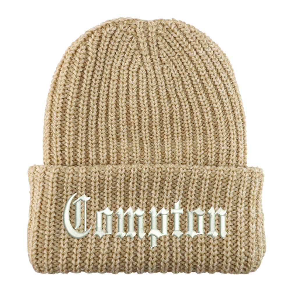 Trendy Apparel Shop Compton City Old English Long Cuffed Thick Ribbed Beanie
