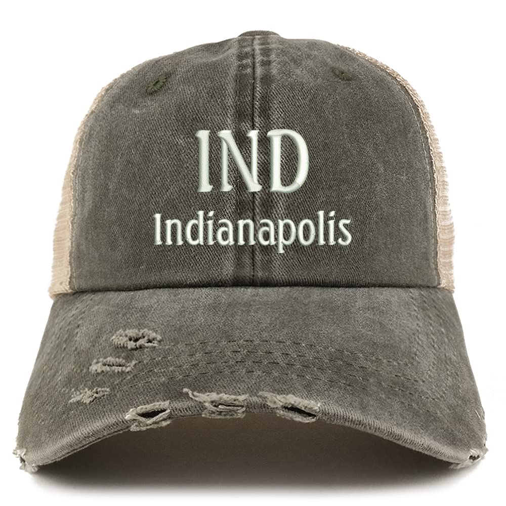 Trendy Apparel Shop IND Indianapolis Embroidered Frayed Bill Trucker Mesh Back Cap