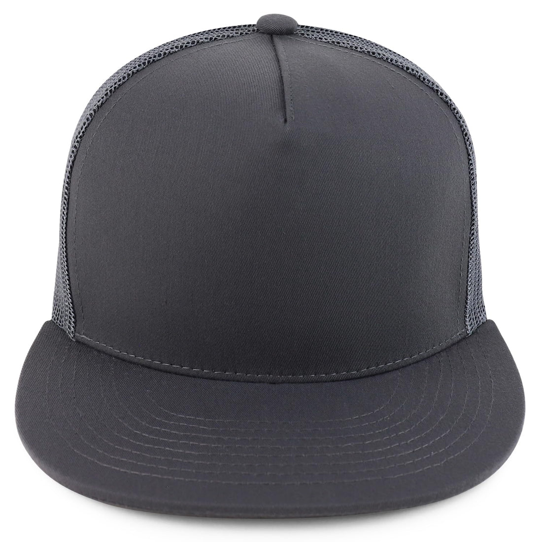 Trendy Apparel Shop Structured High Crown 5 Panel Round Flat Bill Trucker Cap