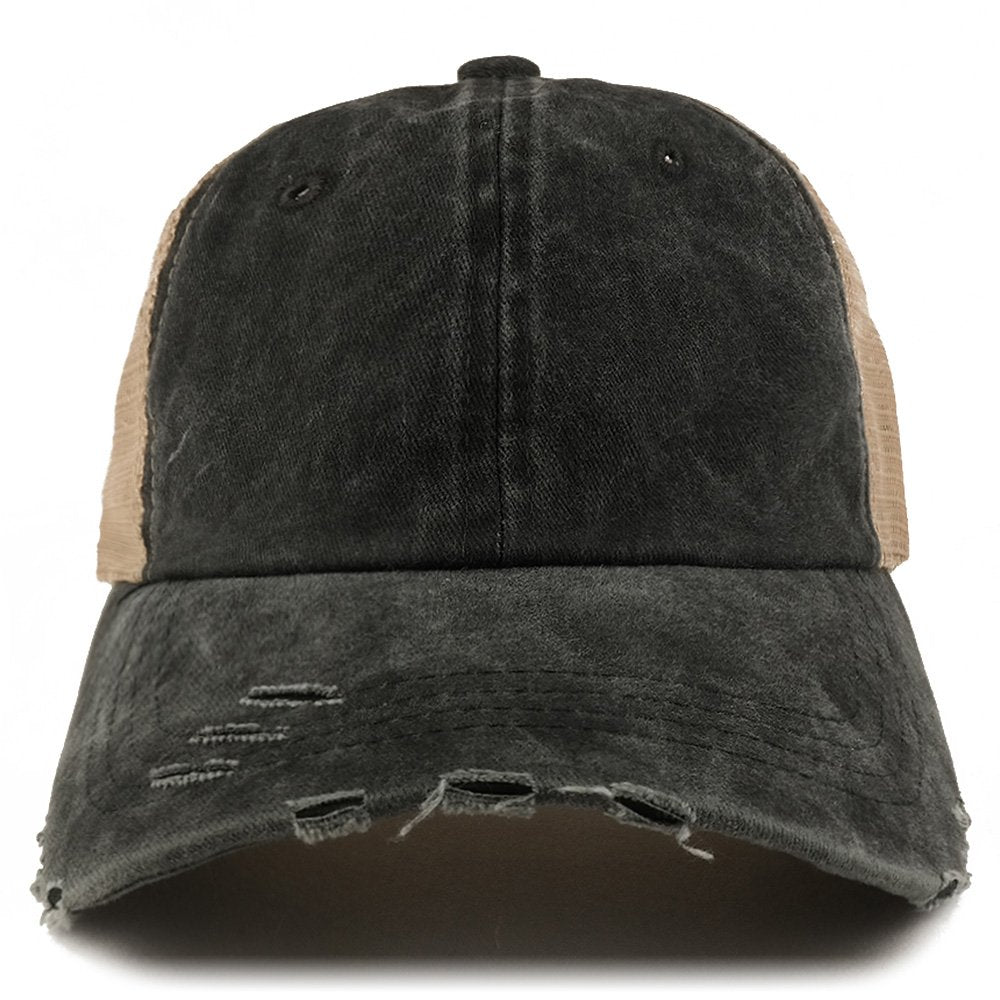Trendy Apparel Shop Pigment Dyed Front Mesh Back Frayed Bill Trucker Cap