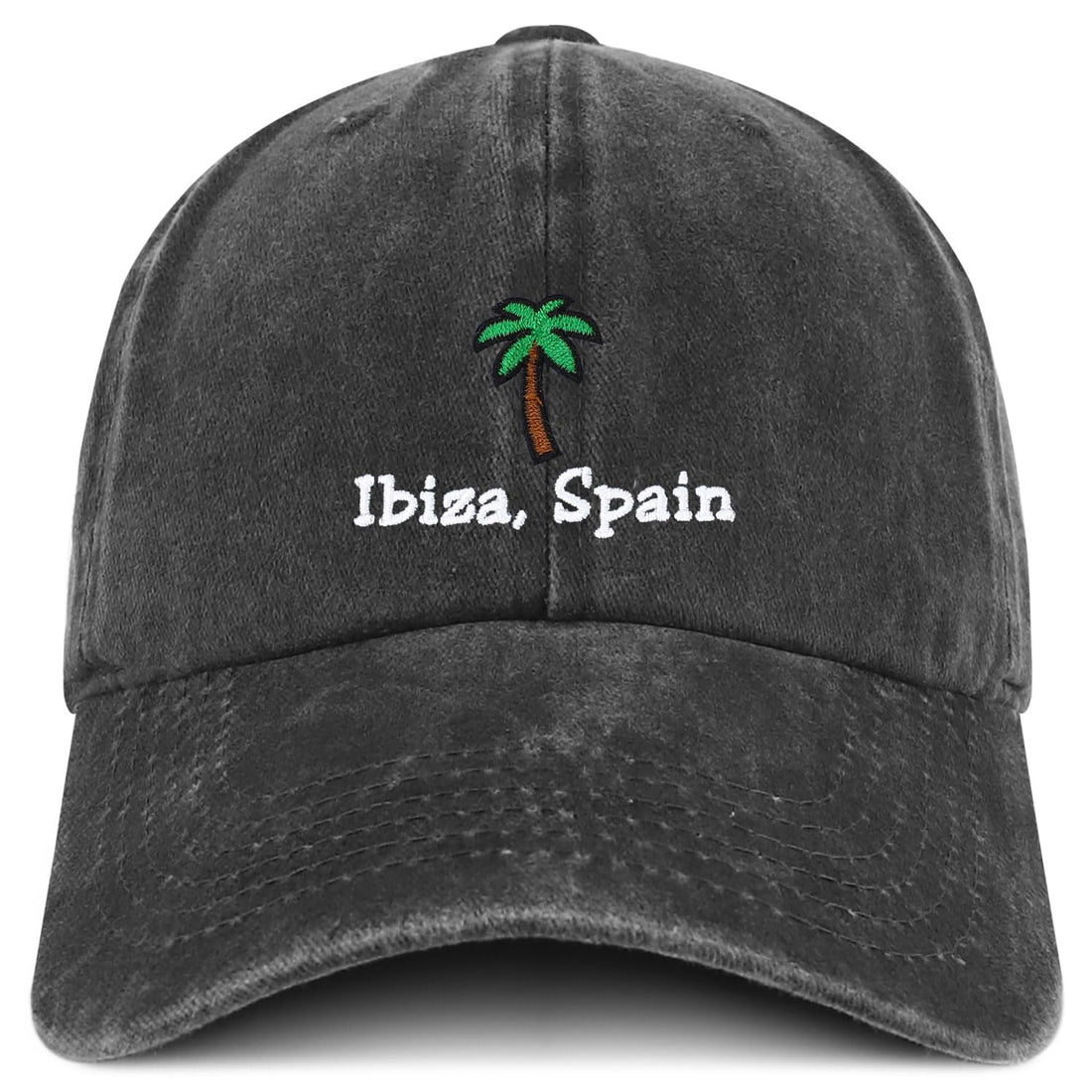 Trendy Apparel Shop Ibiza Spain with Palm Tree Embroidered Pigment Dyed Cotton Baseball Cap