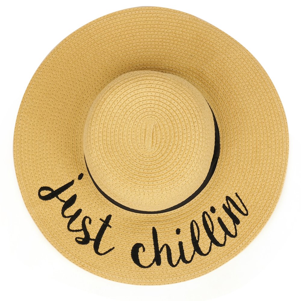 Trendy Apparel Shop Beach Theme Embroidered Large Brim Ladies Paper Straw Summer Hat