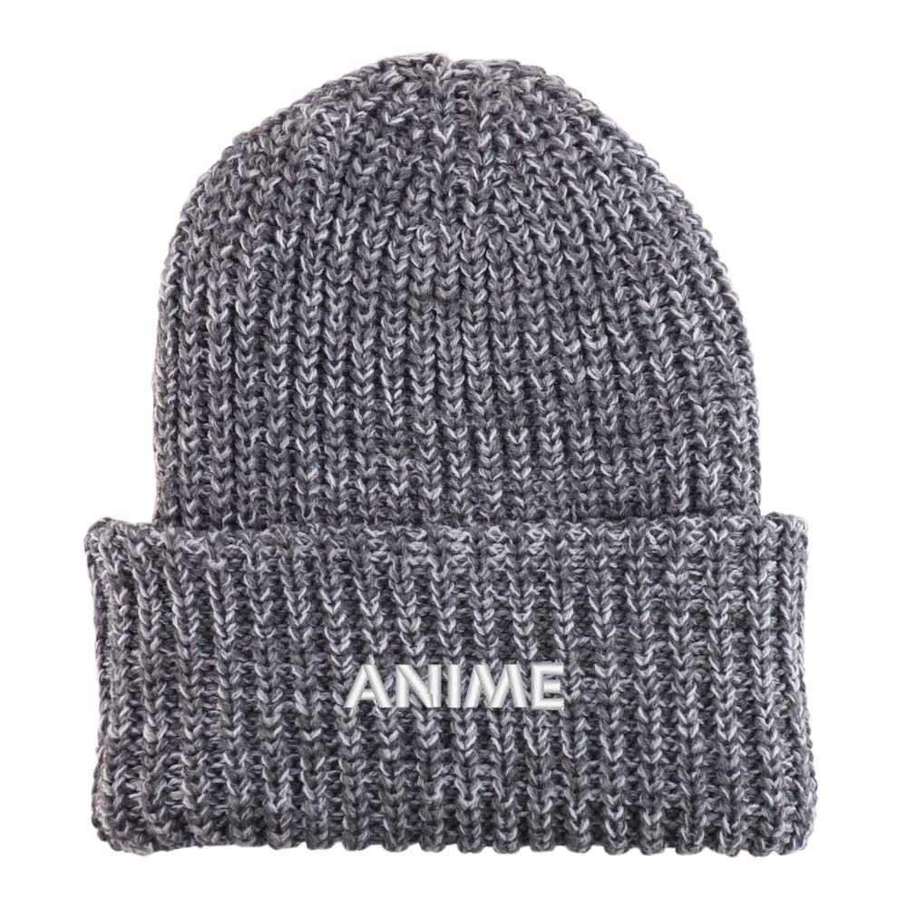 Trendy Apparel Shop Anime Embroidered Long Cuffed Thick Ribbed Knit Beanie