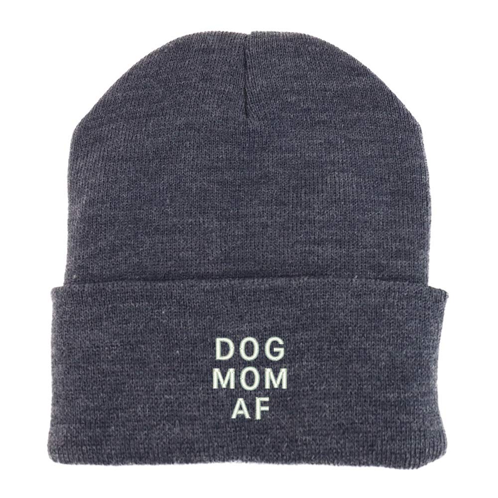 Trendy Apparel Shop Dog Mom Af Embroidered Made in USA Cuff Folded Acylic Knit Winter Beanie Hat