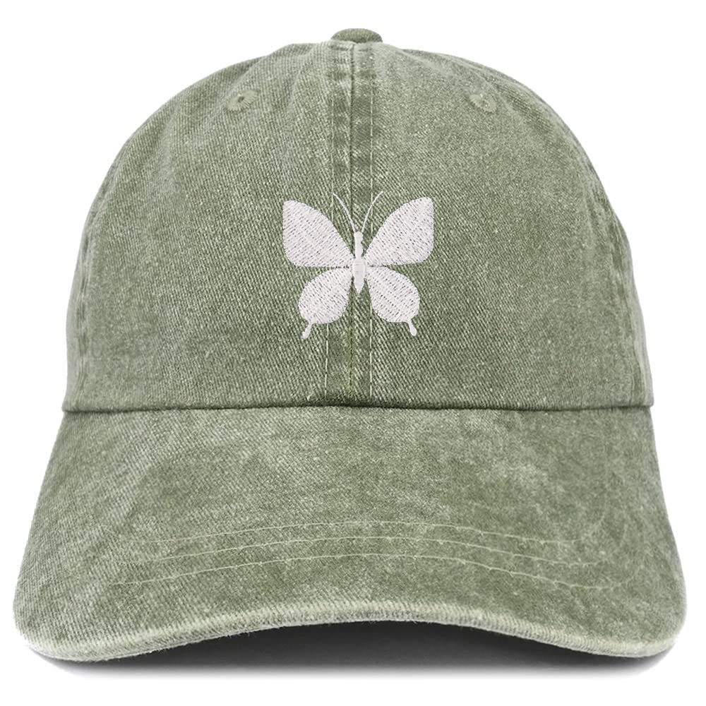 Trendy Apparel Shop Butterfly Embroidered Pigment Dyed Washed Baseball Cap