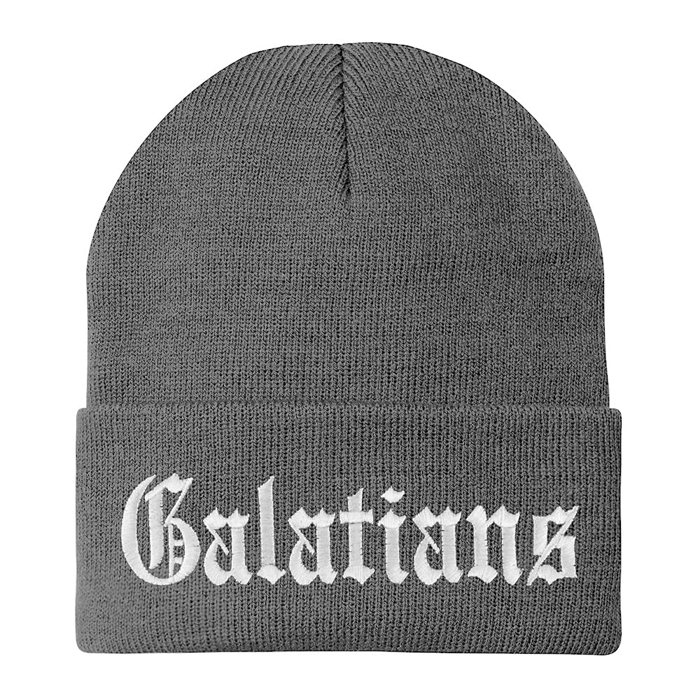 Trendy Apparel Shop Galatians Old English Embroidered Long Cuff Beanie