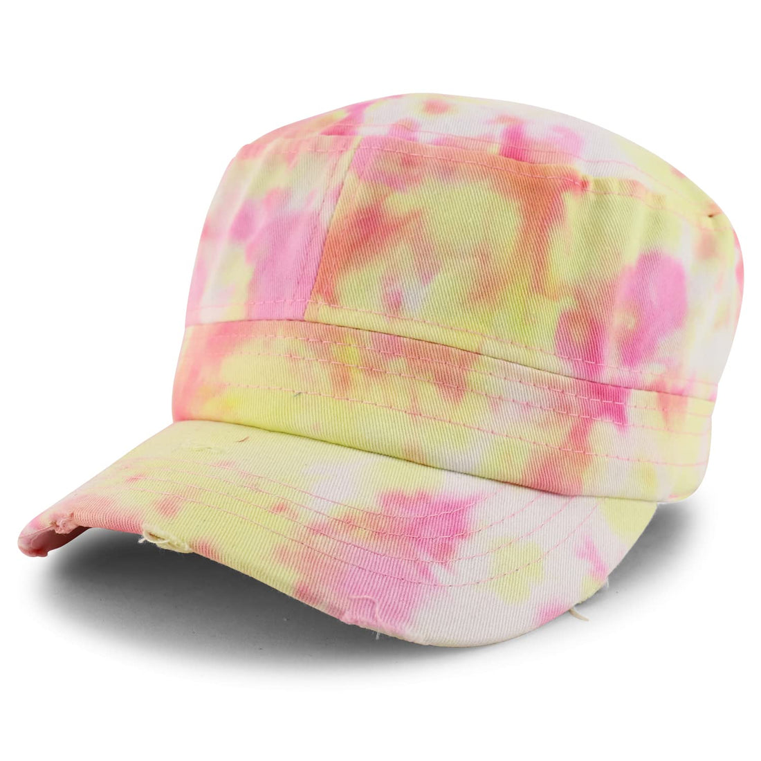 Trendy Apparel Shop Plain 100% Cotton Tie Dyed Patterned Flat Top Army Baseball Cap