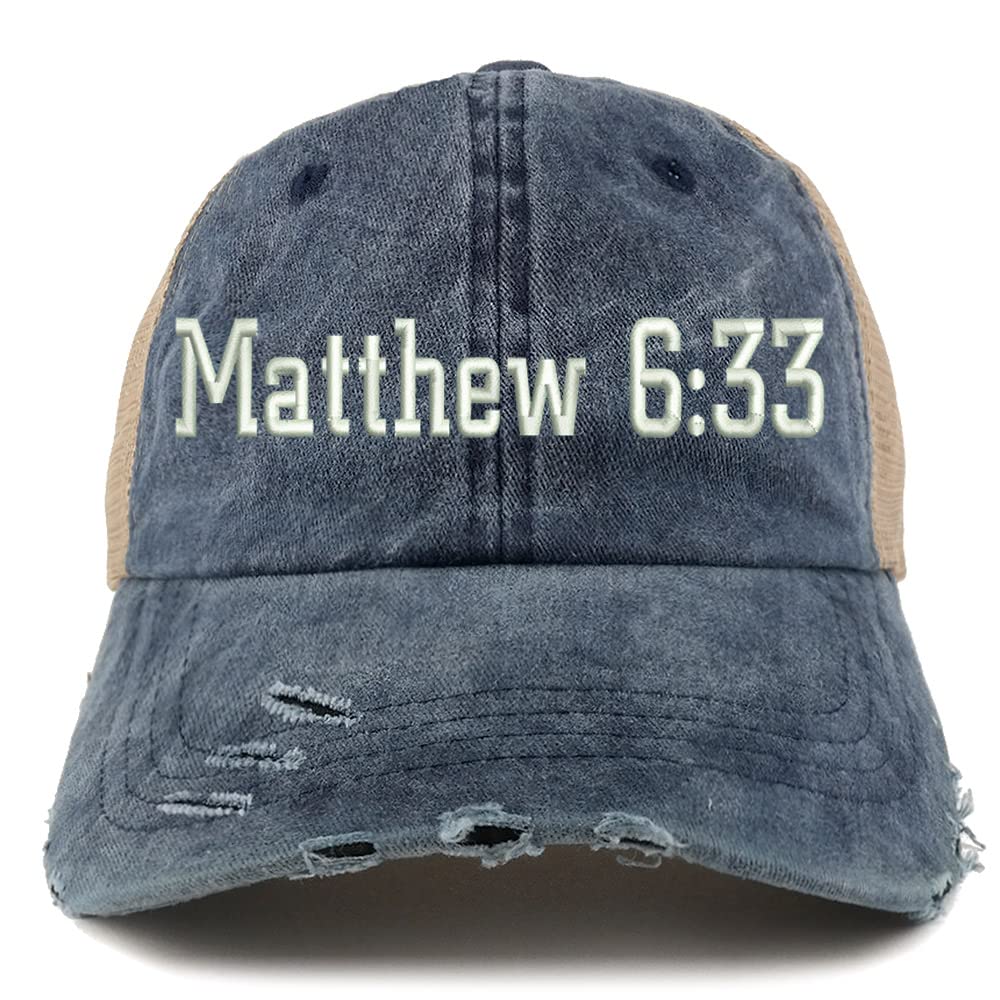 Trendy Apparel Shop Matthew 6:33 Frayed Bill Trucker Mesh Back Cap