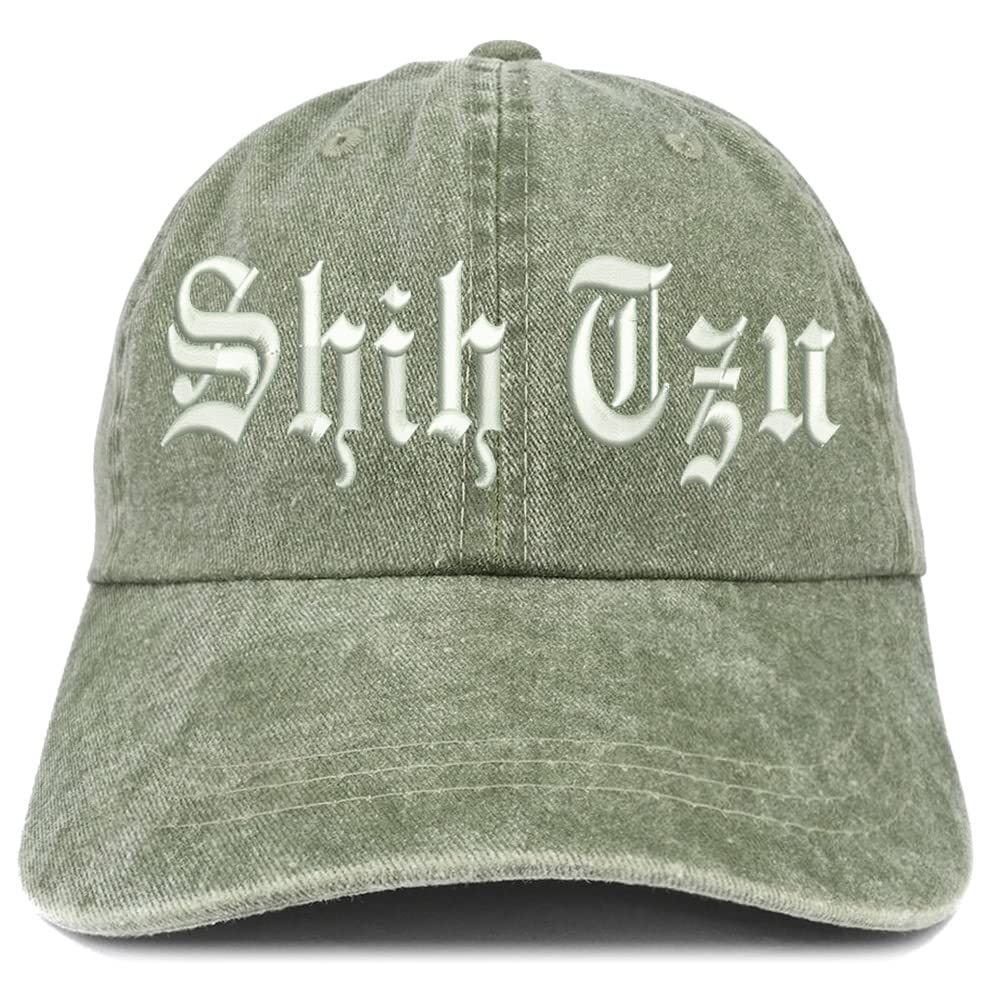 Trendy Apparel Shop Old English Shih Tzu Washed Pigment Dyed Baseball Cap