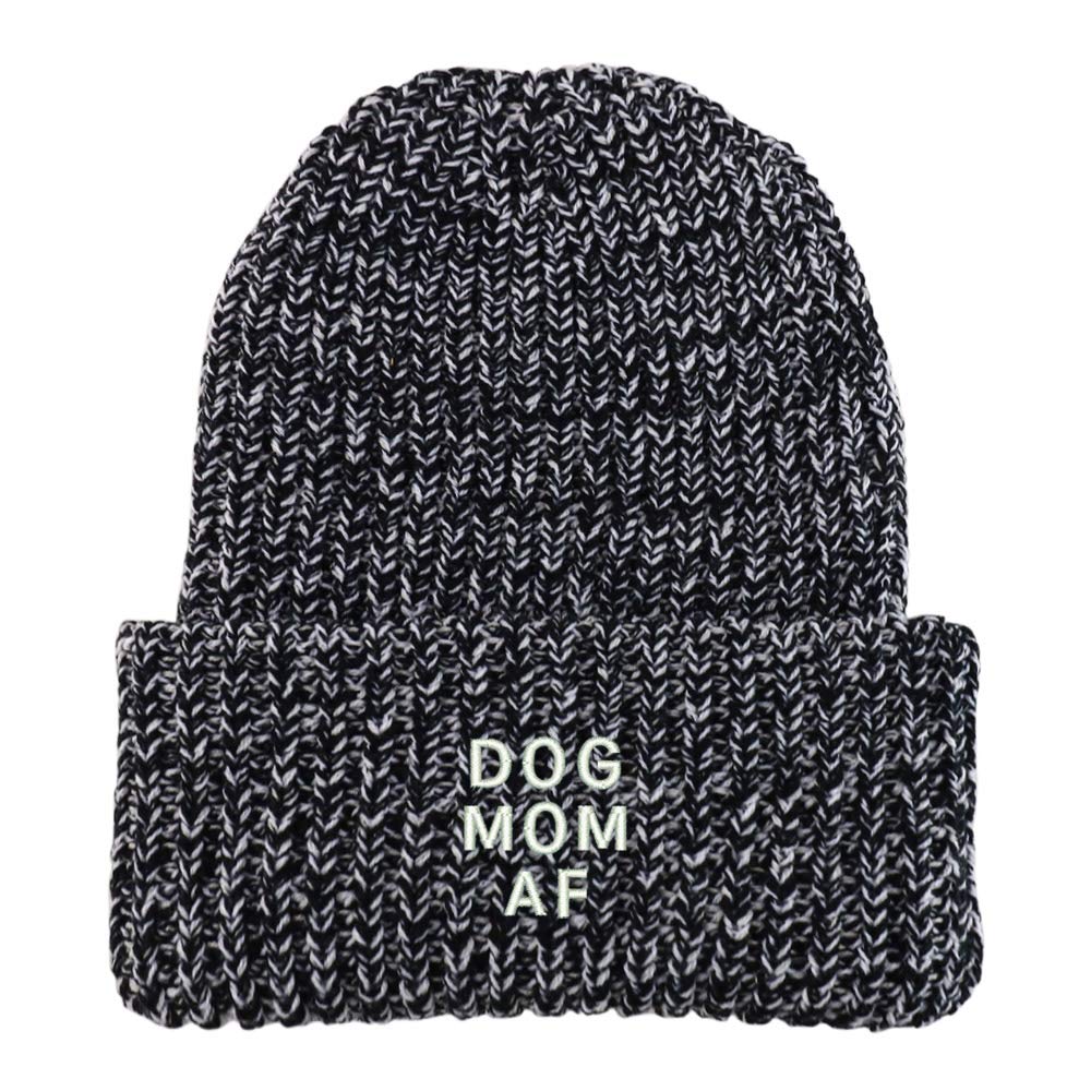 Trendy Apparel Shop Dog Mom AF Embroidered Long Cuffed Thick Ribbed Beanie