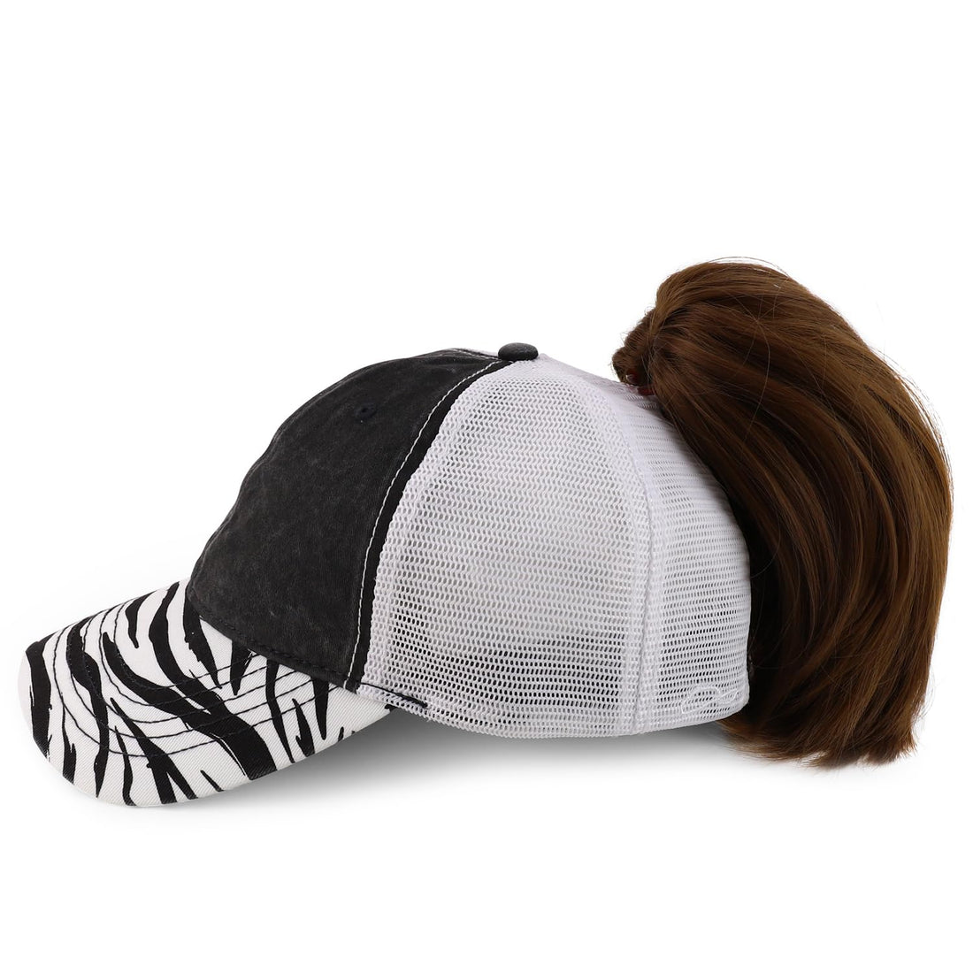 Trendy Apparel Shop Women's Animal Print Mesh Back Ponytail Baseball Cap