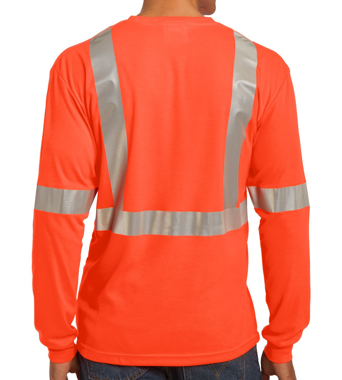 Trendy Apparel Shop High Visibility ANSI 107 Class 2 Safety Reflective Long Sleeve T-Shirt