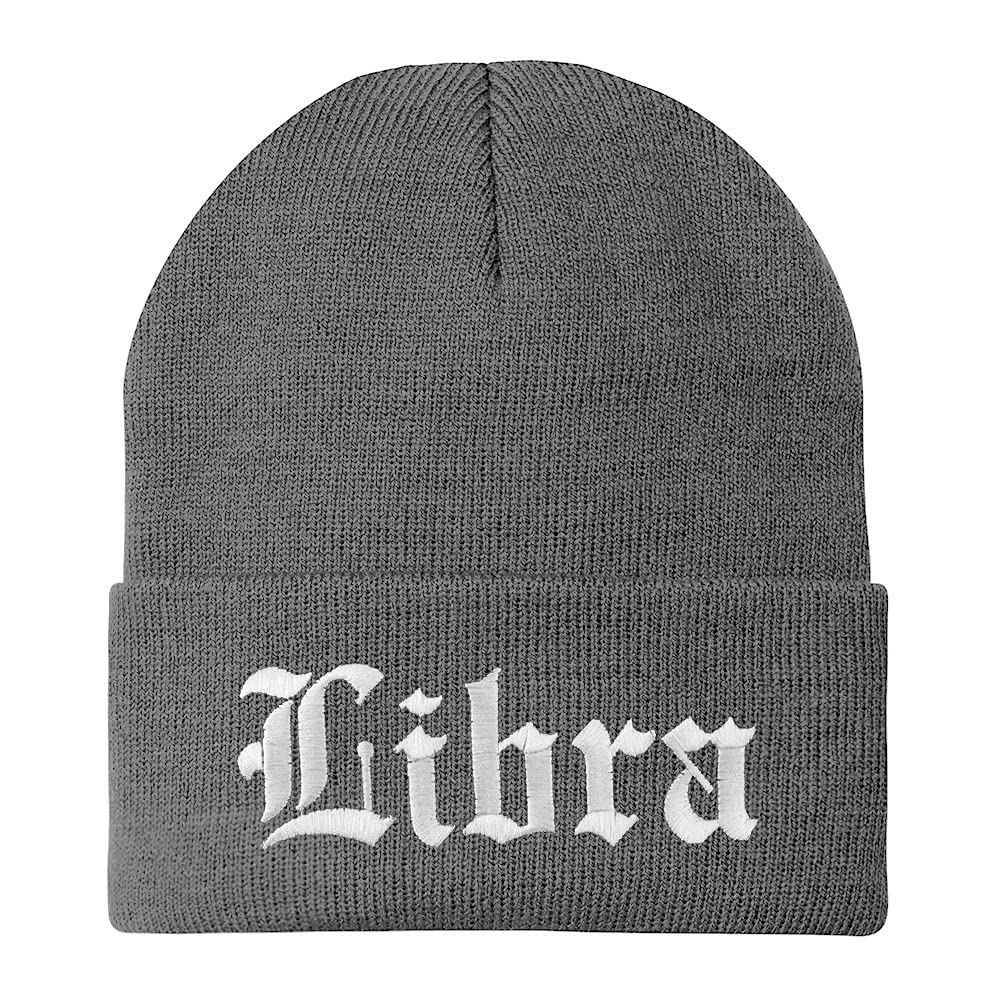 Trendy Apparel Shop Libra Old English Embroidered Long Cuff Beanie