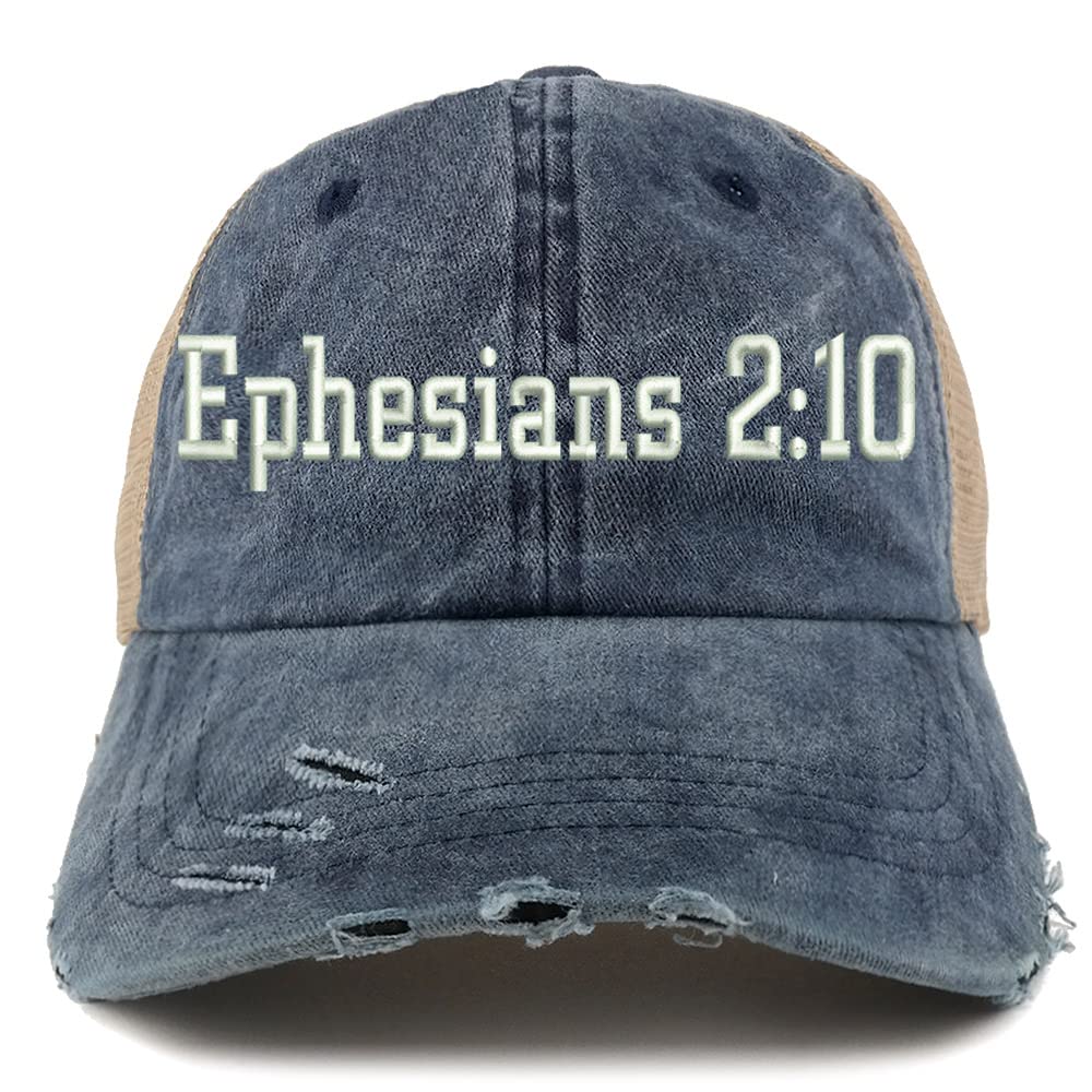 Trendy Apparel Shop Ephesians 2:10 Frayed Bill Trucker Mesh Back Cap